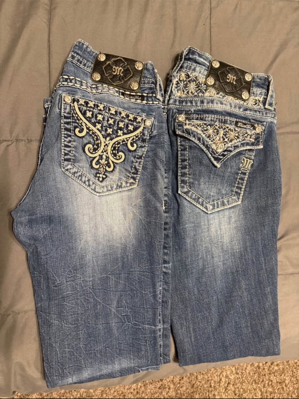Miss Me Blue Embroidered Bootcut Jeans with Stud Accents